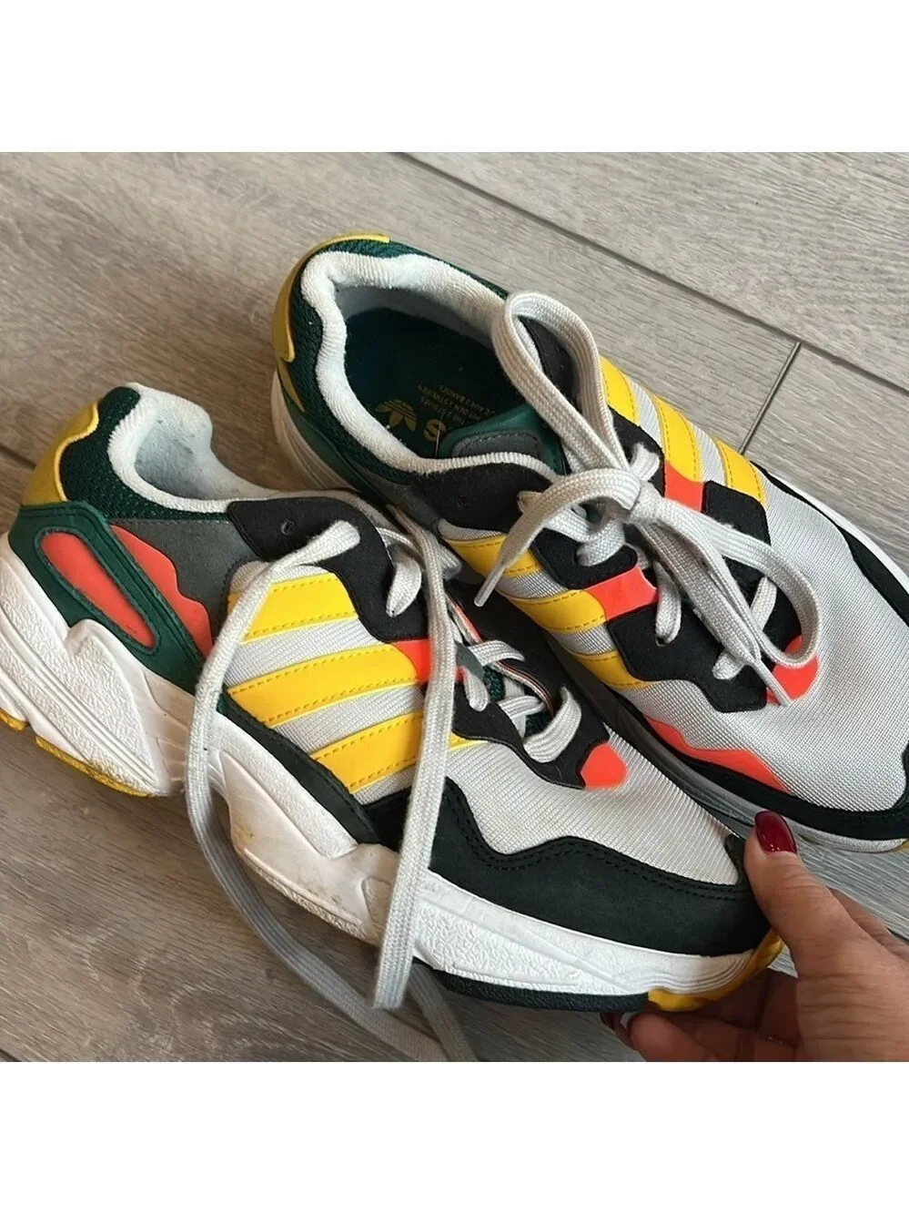 Adidas Yung-96 grey one bold gold mens bright running sneakers size 7